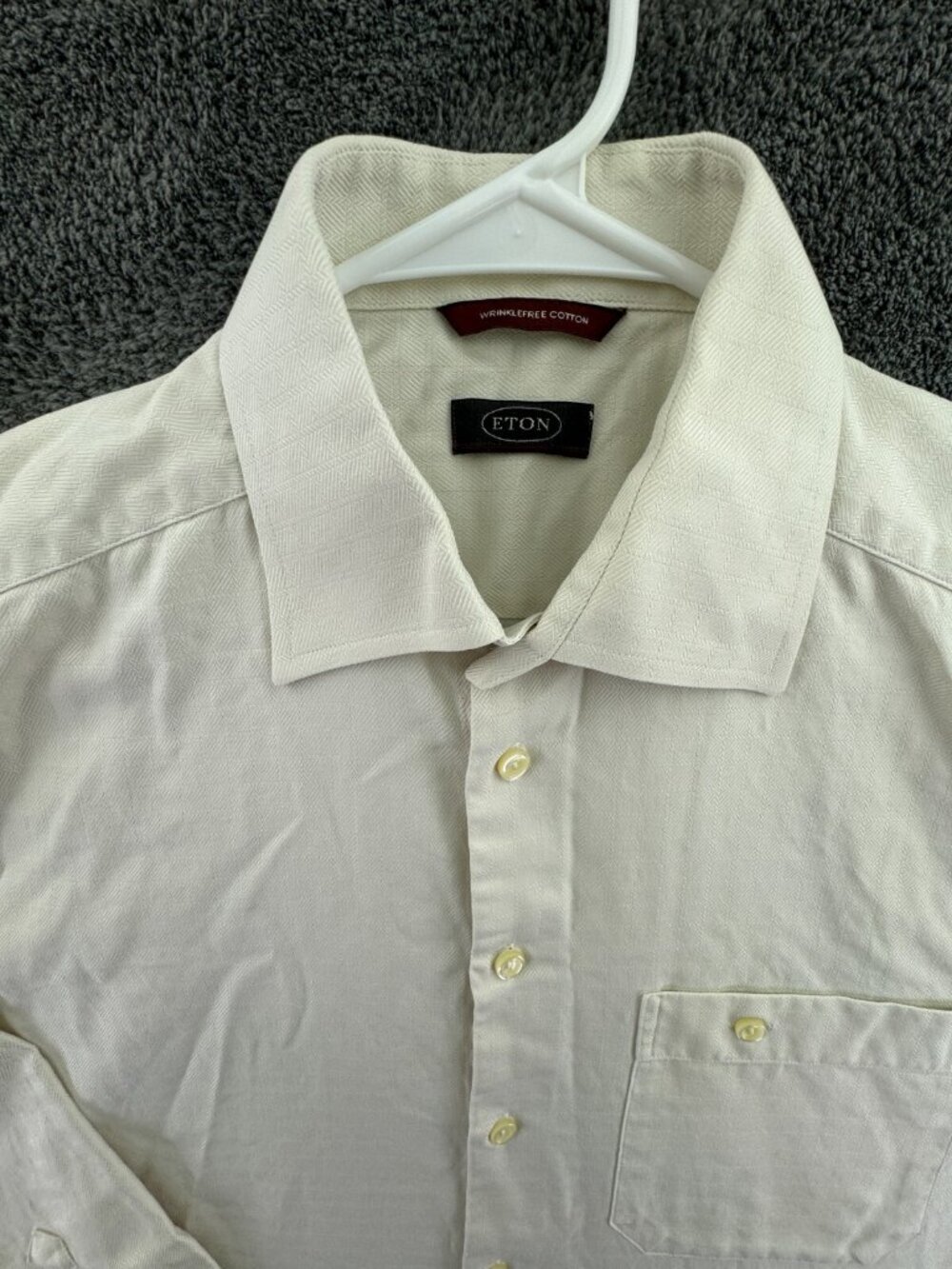 Eton Long Sleeve Button Up Shirt Men’s Wrinkle Free Ivory Adult Cotton 15.5